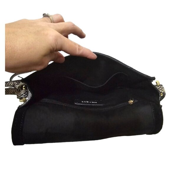 margot Black Suede Leather Snake Print Basket Weave Crossbody Purse - Picture 9 of 10